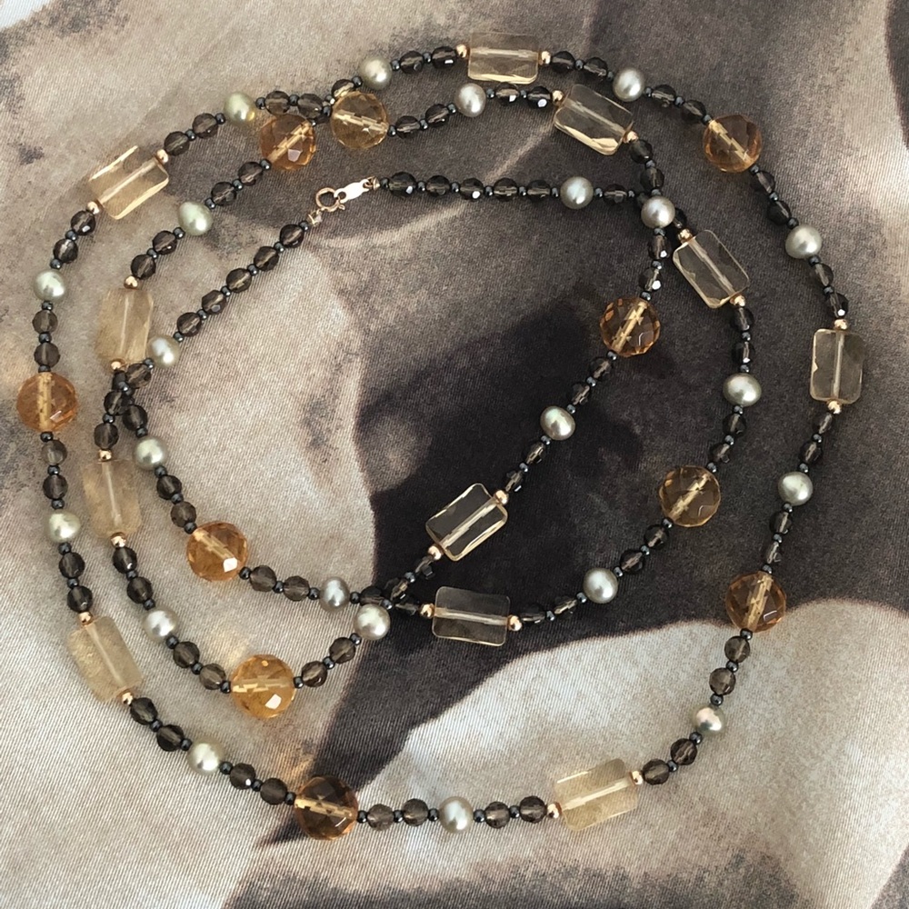 14K Faceted Smokey Quartz Rope Necklace
